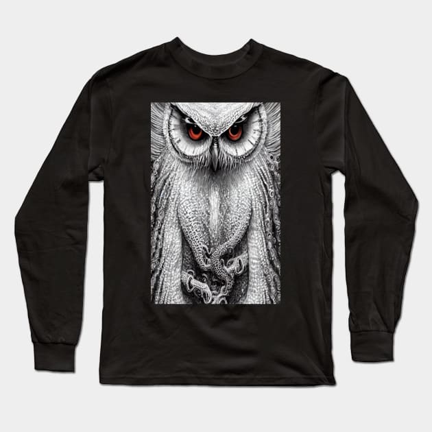 Owl Eyes Illustration Long Sleeve T-Shirt by Mitchell Akim